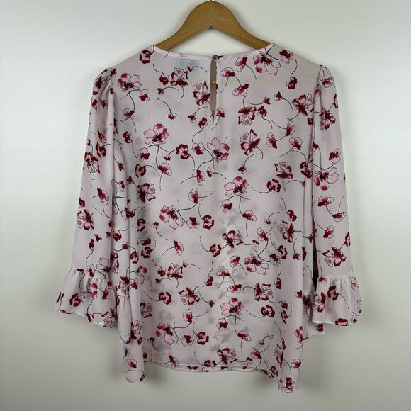 CeCe Womens Sheer 3/4 Sleeve Blouse in Red and Pink Floral Sz M | Feminine Girly - Picture 8 of 12